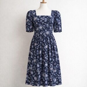 Vintage Laura Ashley Great Britain Black Floral Tea Dress 8 Cottagecore Prairie